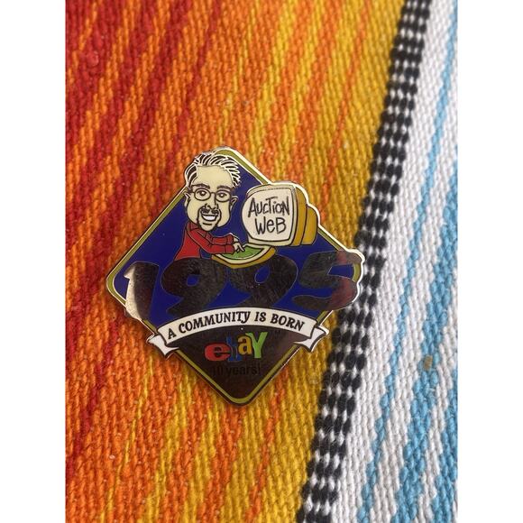1995 EBAY, AUCTION WEB, A COMMUNITY IS BORN, PIERRE OMIDYAR, EBAYANA AD PIN Rare - Picture 1 of 3